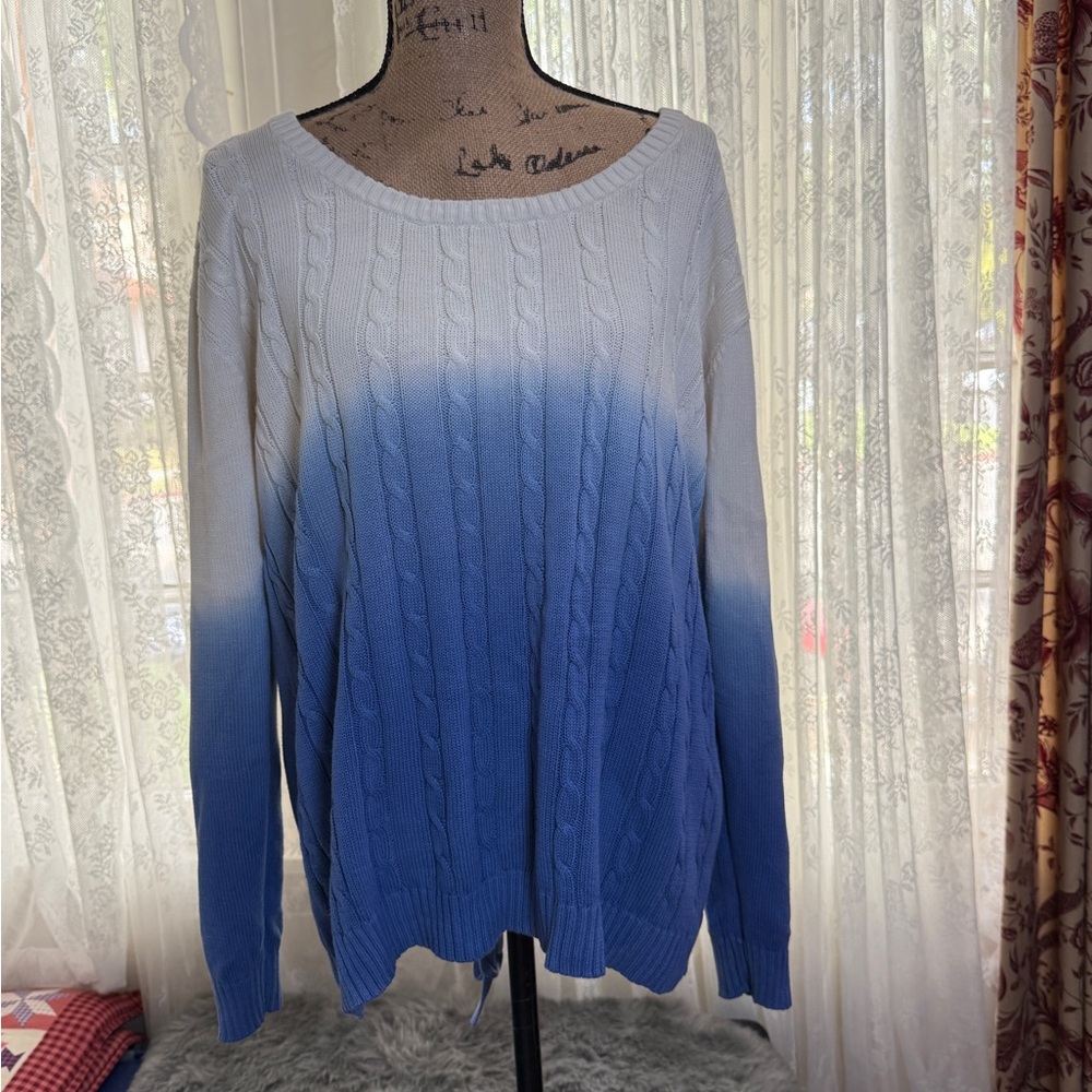 Nasty Gal blue white ombré cable knit tie back corset lace off the shoulder M